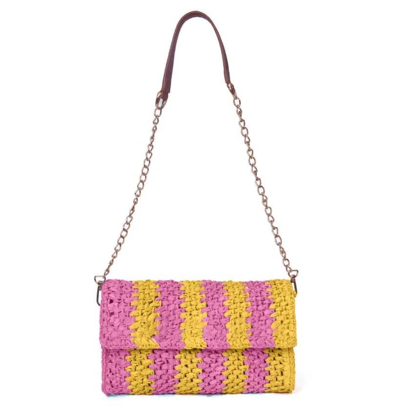 Flashy Sunset Ash Raffia Carry Clutch