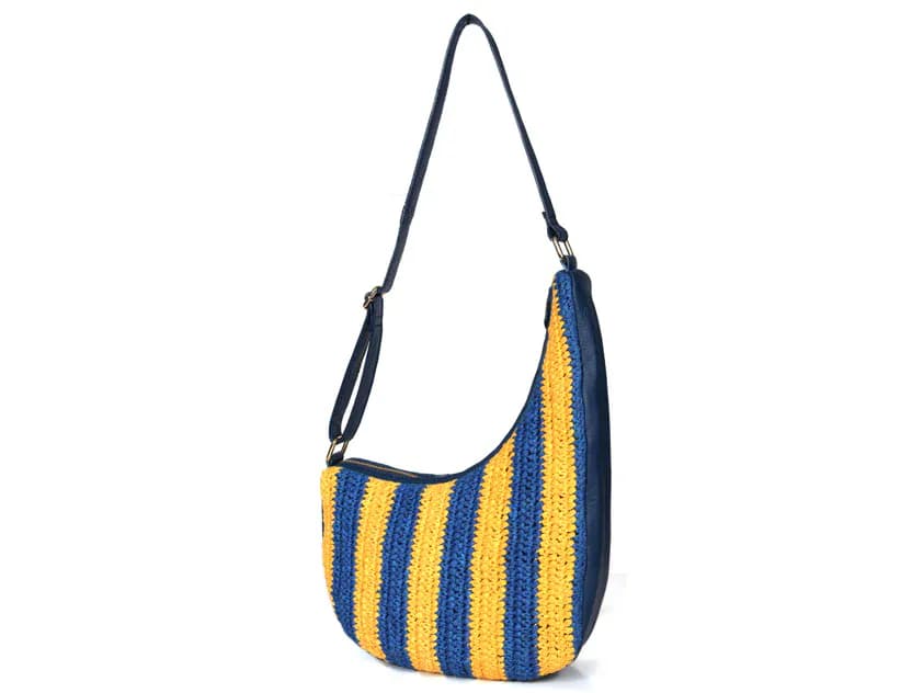 Leather Raffia Shoulder Bag