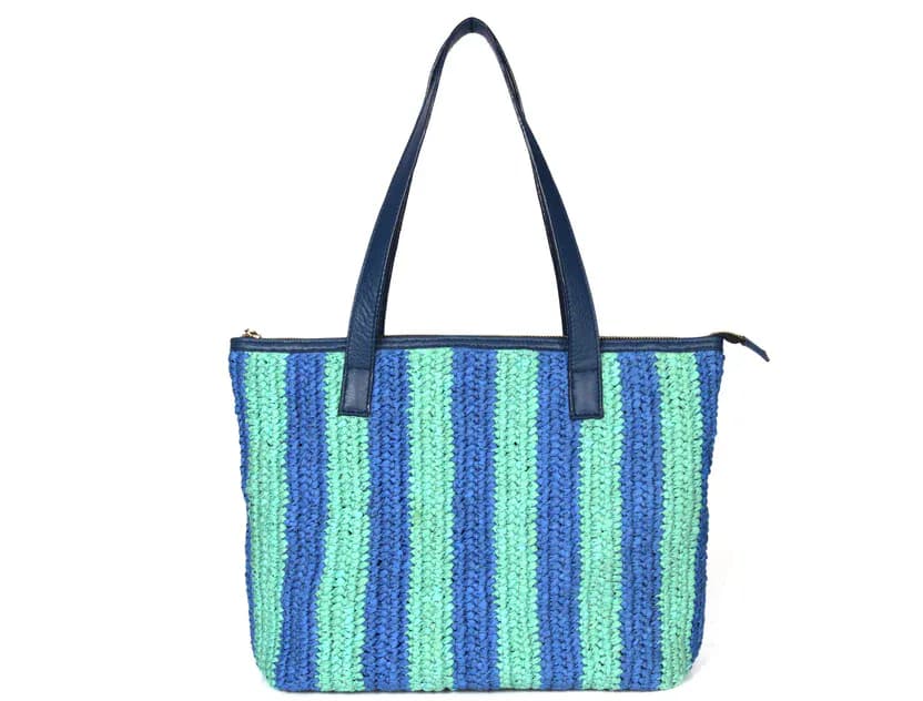 Raffia Leather Tote Bag