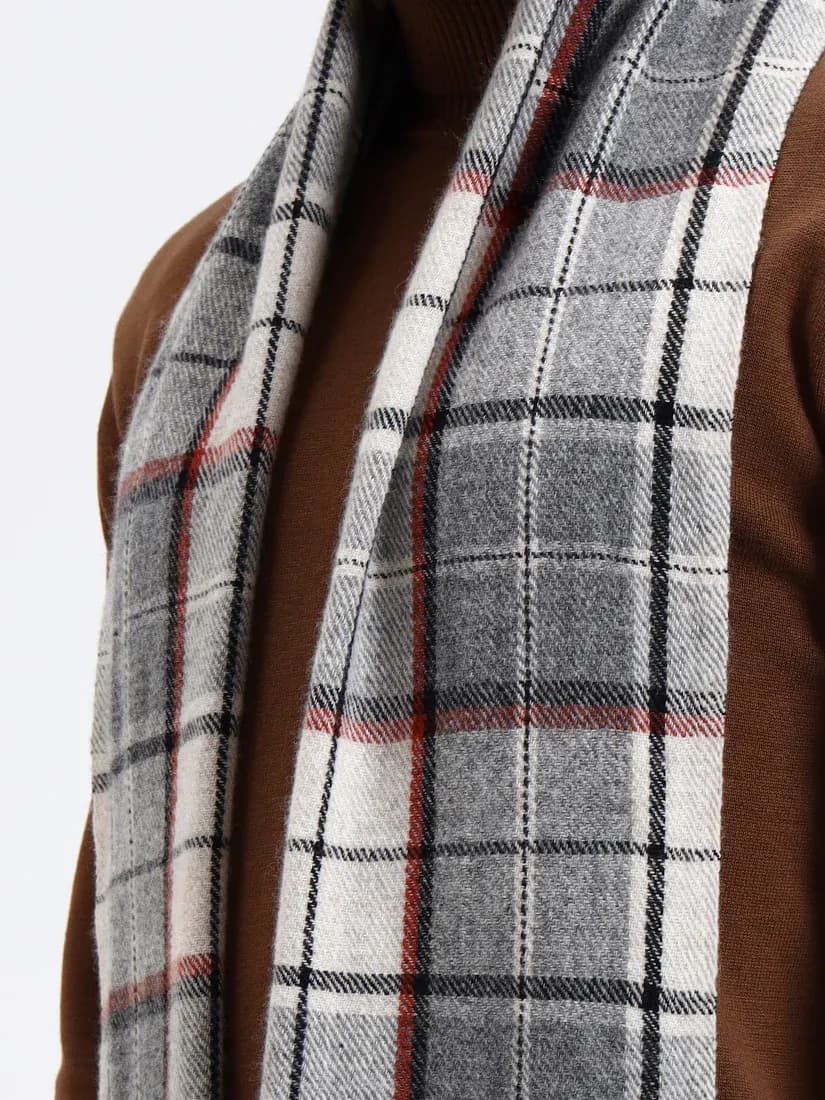 Stone Grid Check Fringe Scarf