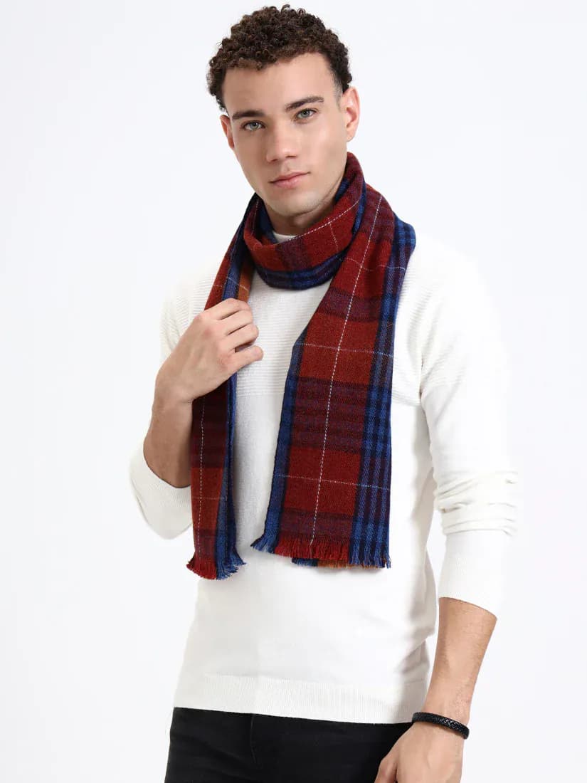  Harris Red & Navy Check Scarf