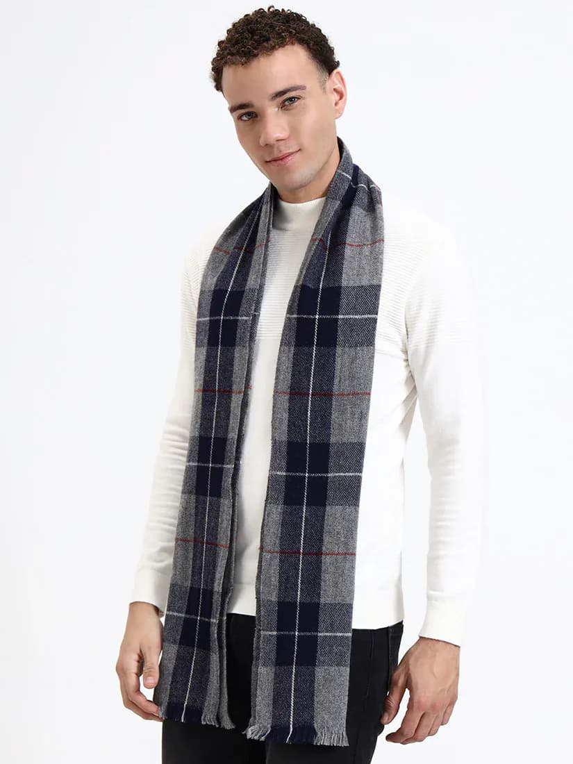  Harris Grey & Navy Check Scarf