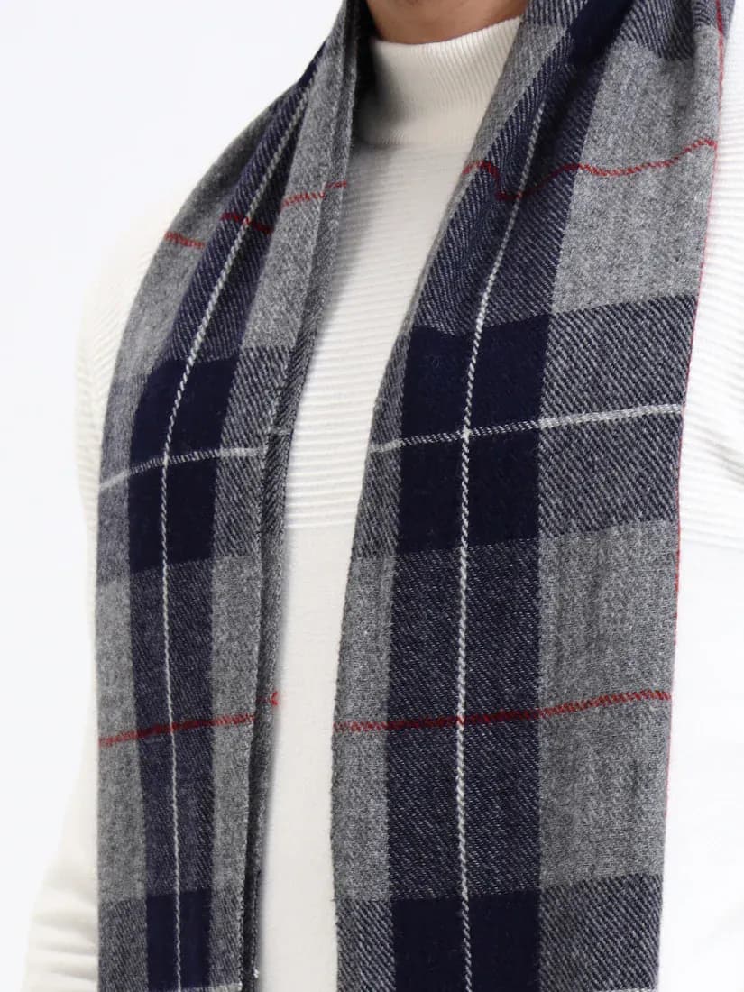  Harris Grey & Navy Check Scarf