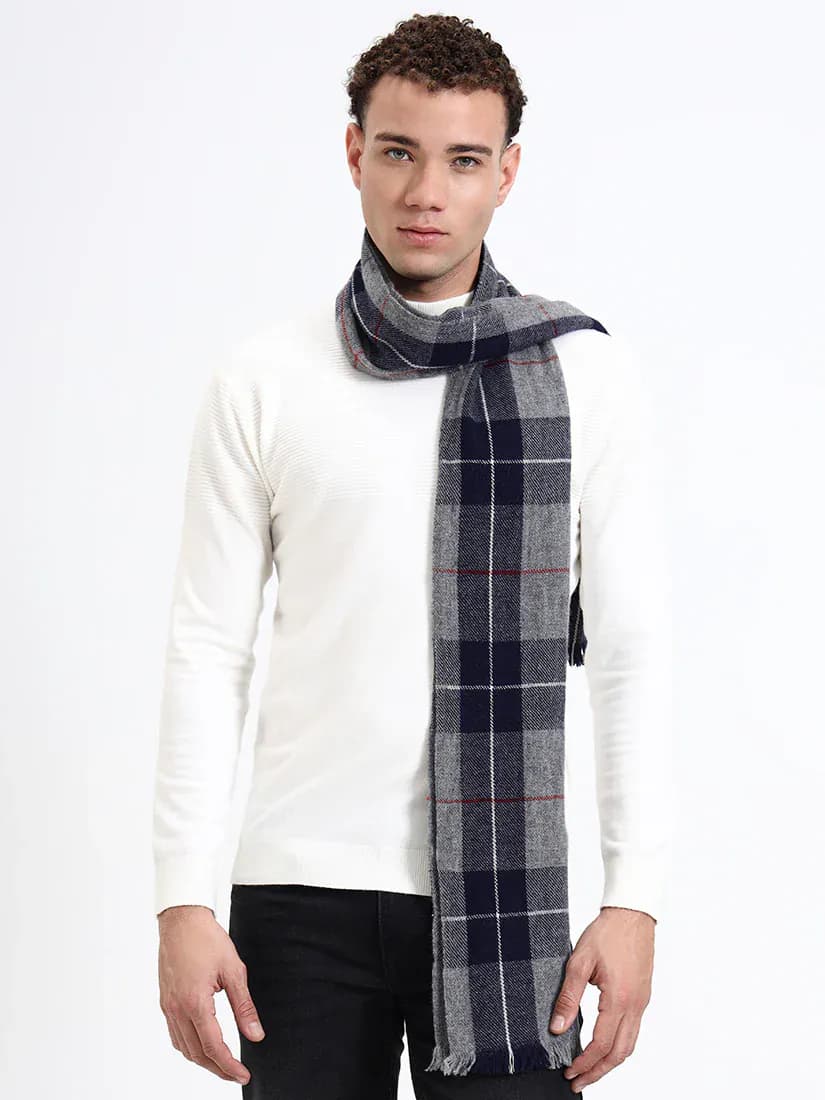  Harris Grey & Navy Check Scarf