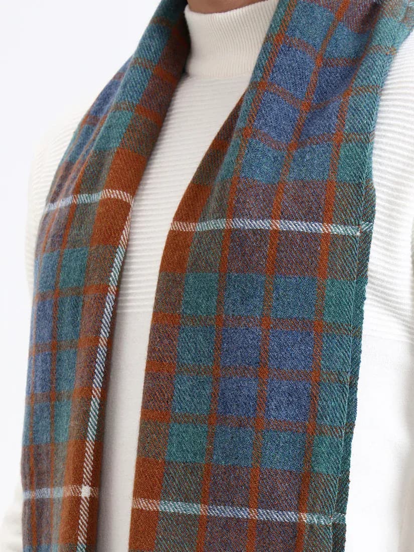 Harris Blue & Rust Check Scarf