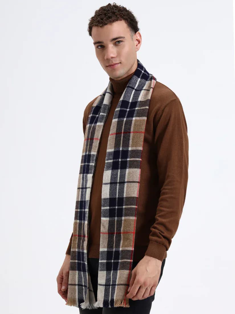 Glenford Navy & Fawn Check Scarf