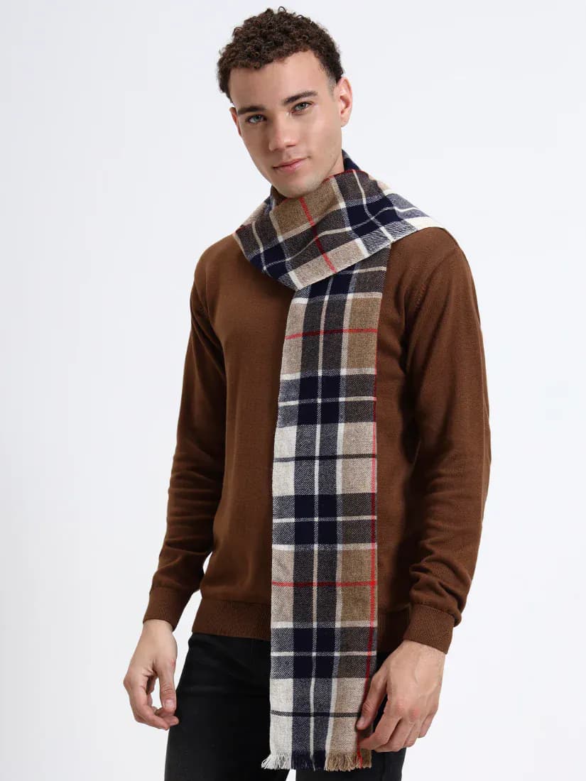 Glenford Navy & Fawn Check Scarf
