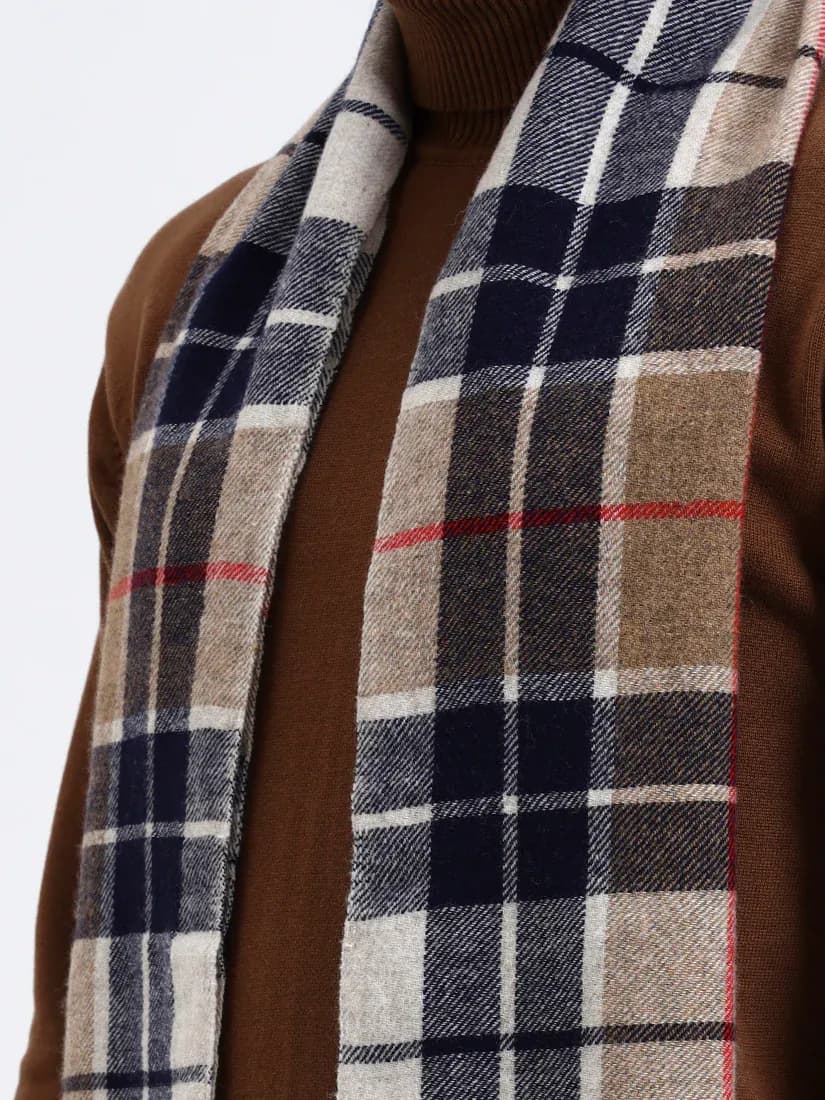 Glenford Navy & Fawn Check Scarf
