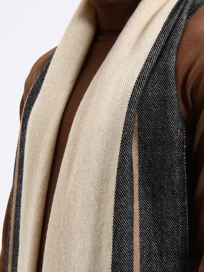  Charcoal Border Beige Lambswool Scarf