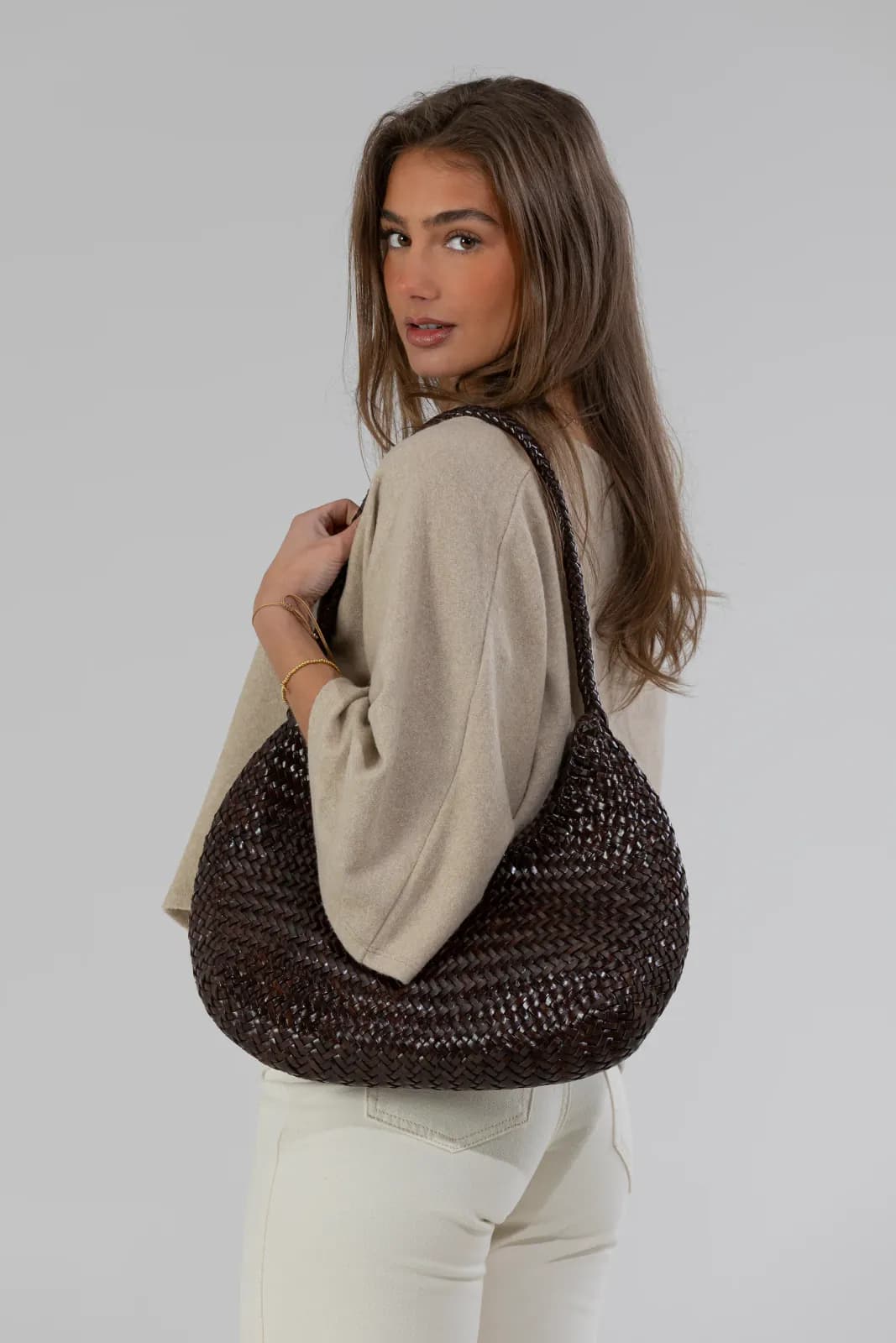 Clara woven leather shoulder bag 