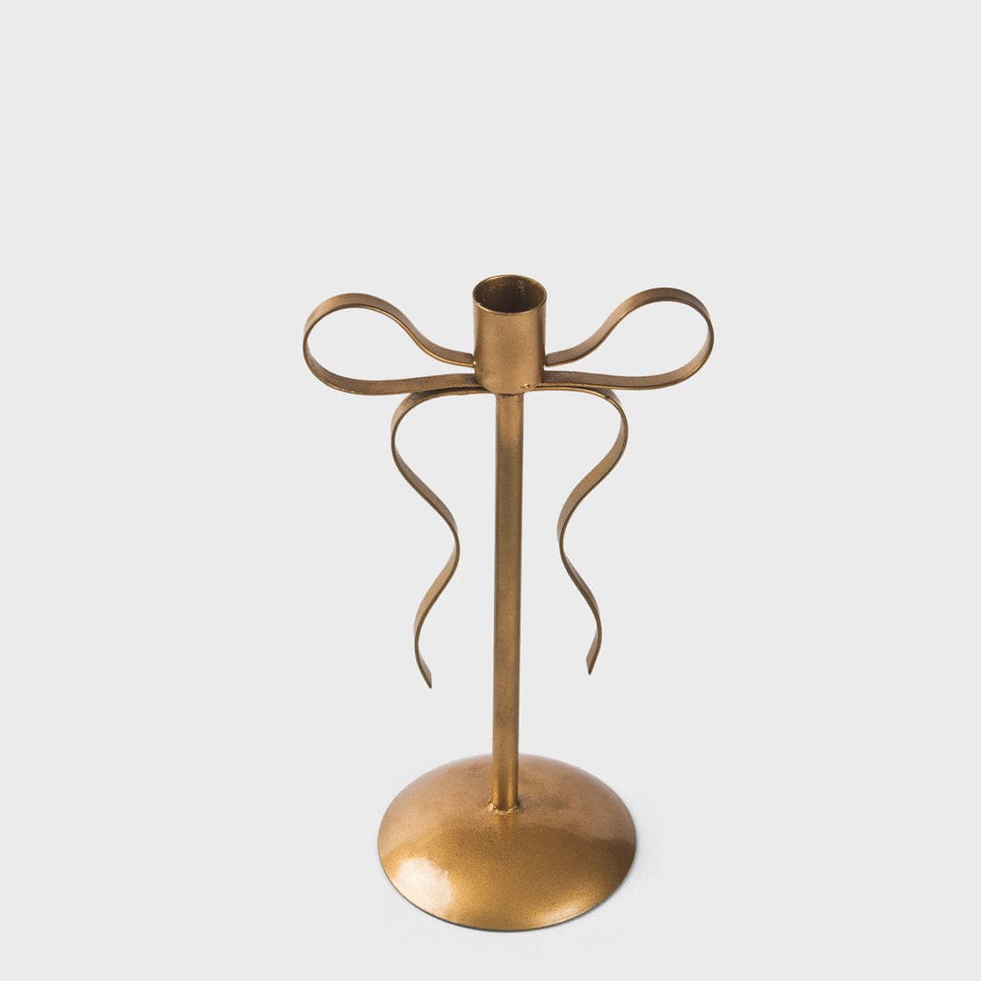 Gold Bow Tapered Candlesticks