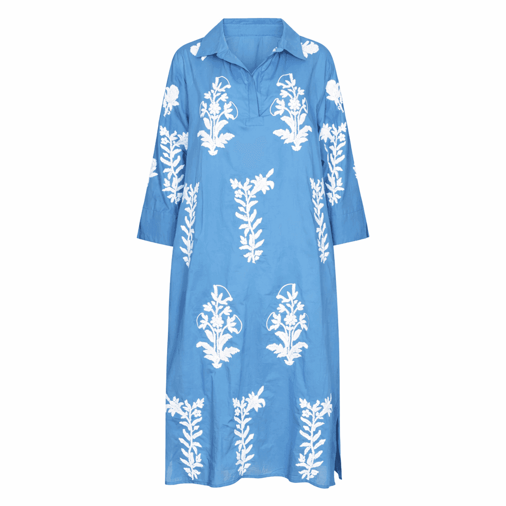 Long Tourist Dress Pale Pink with White Embroidery