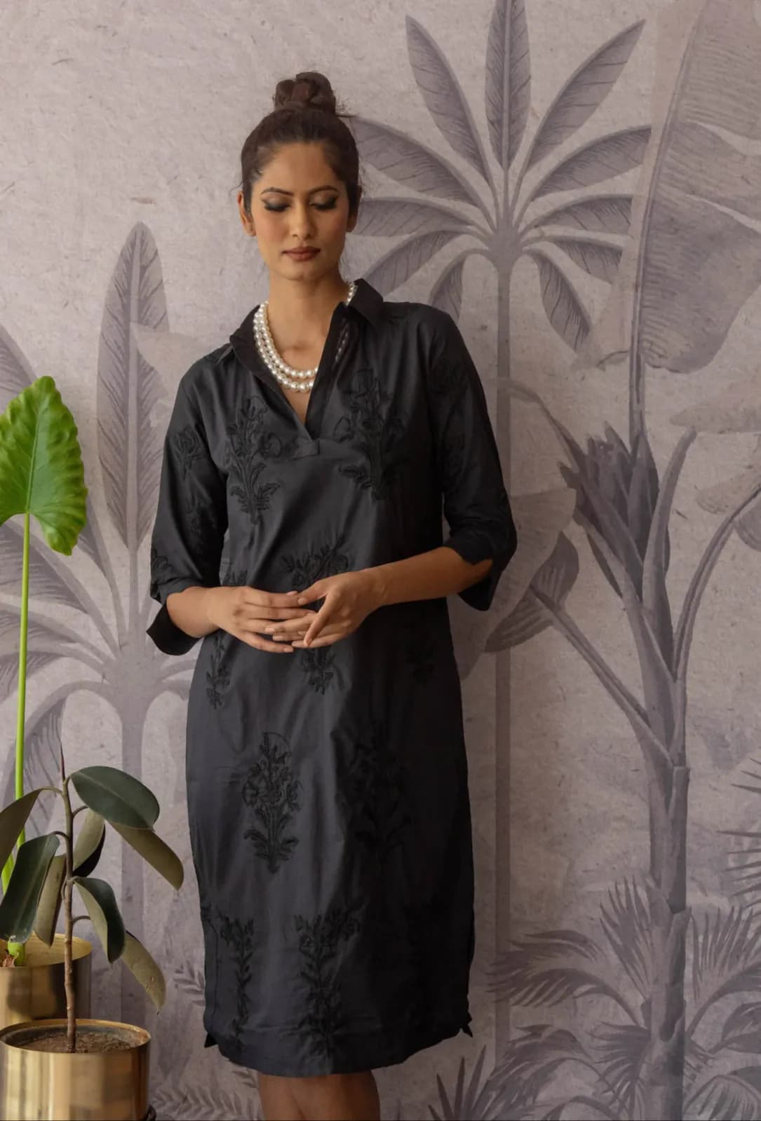 Long Tourist Dress Pale Pink with White Embroidery