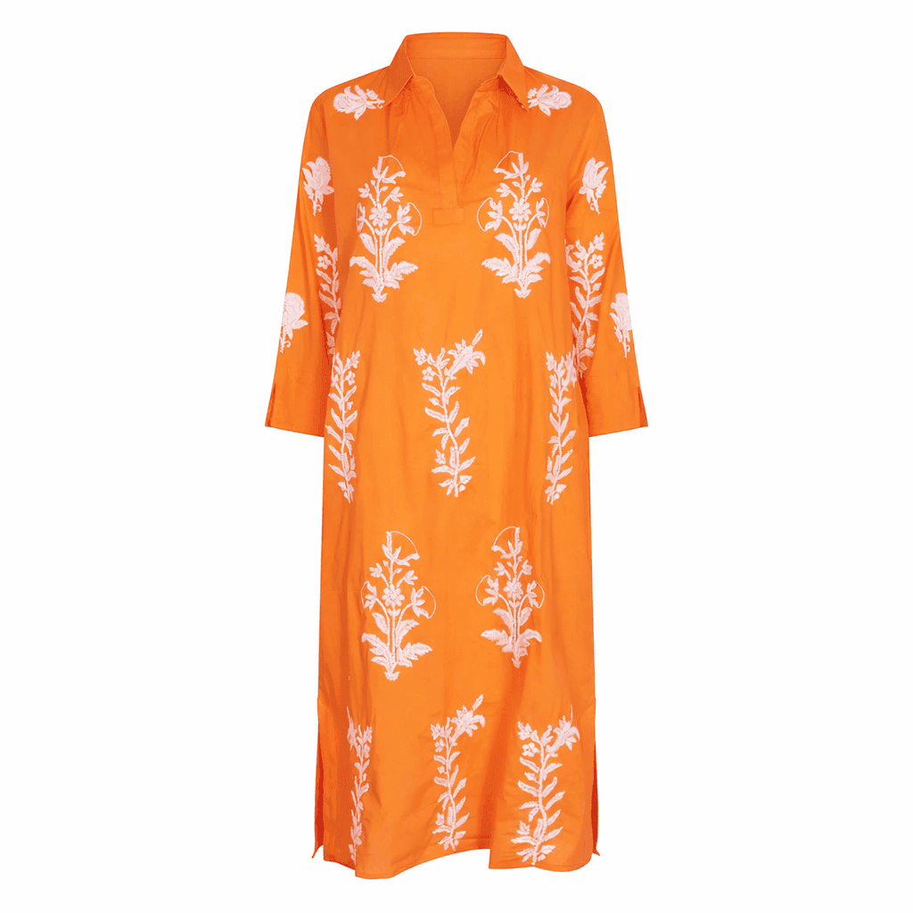 Long Tourist Dress Pale Pink with White Embroidery