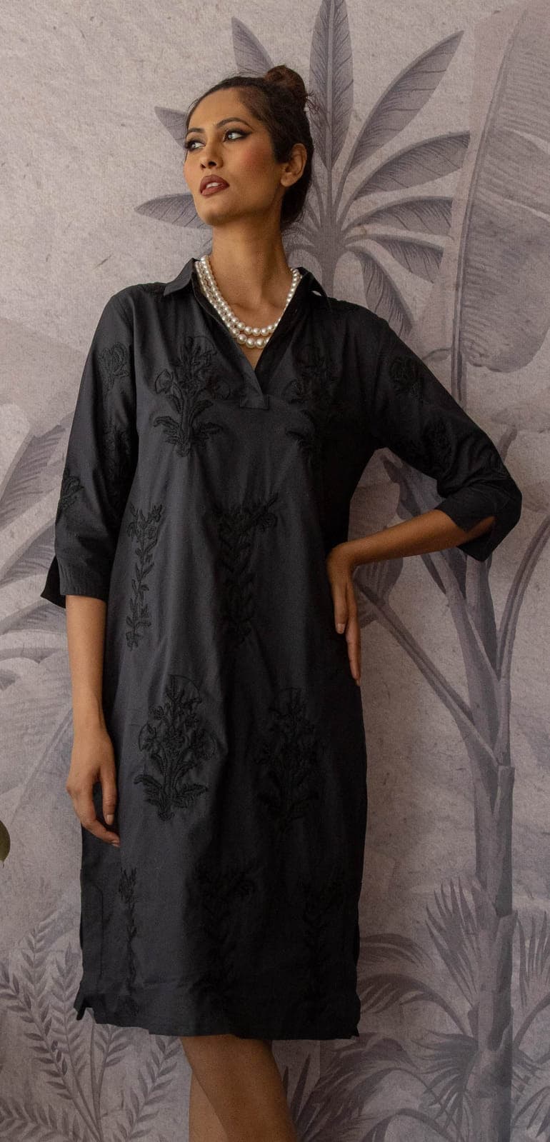 Long Tourist Dress Pale Pink with White Embroidery