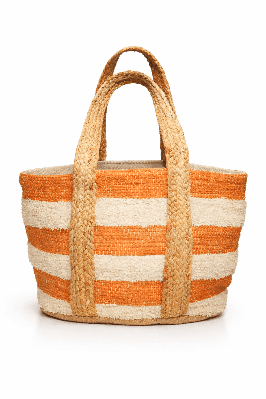 Orange Wide Stripe Cotton Beach Bag