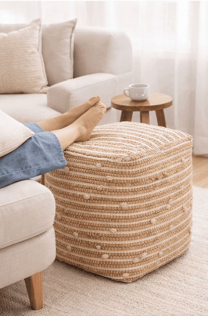 Natural Jute Handwoven Textured Pouf