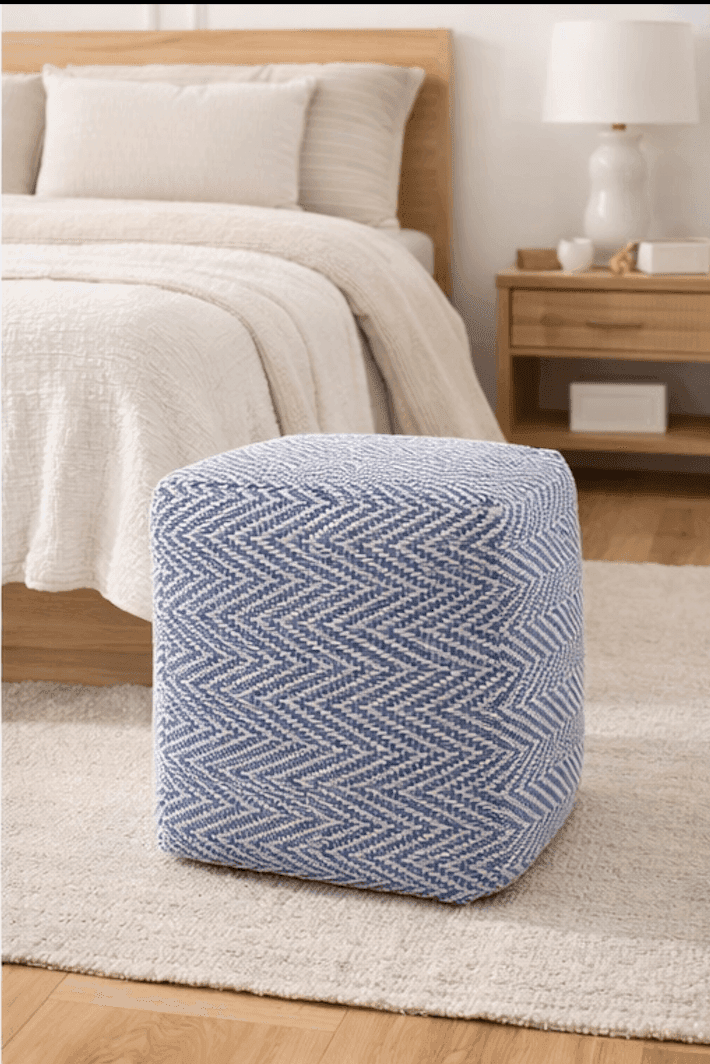 Eco Natural Reclaimed Cotton Handwoven Pouf