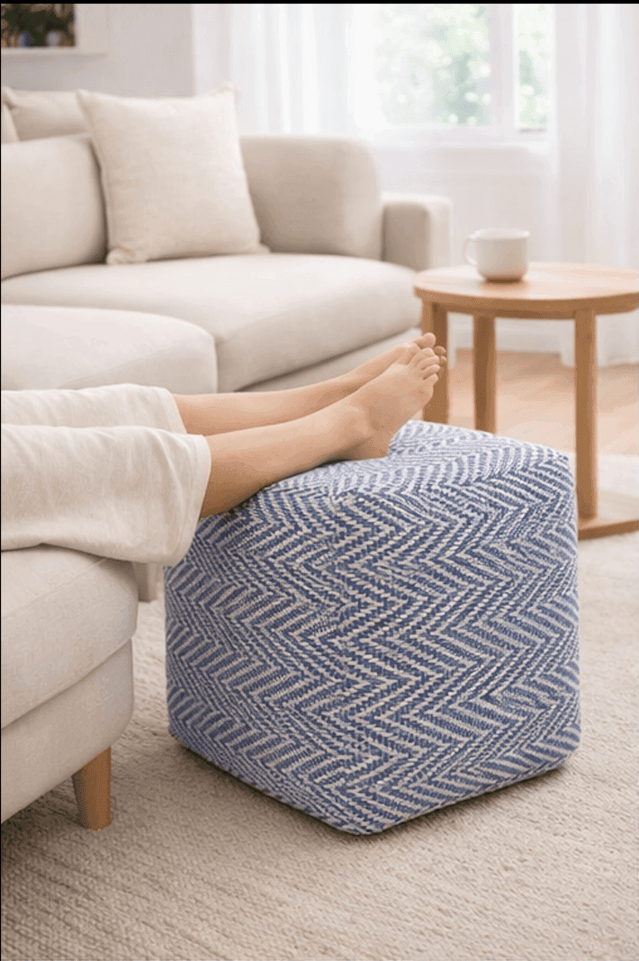 Eco Natural Reclaimed Cotton Handwoven Pouf