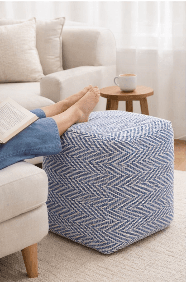 Eco Natural Reclaimed Cotton Handwoven Pouf