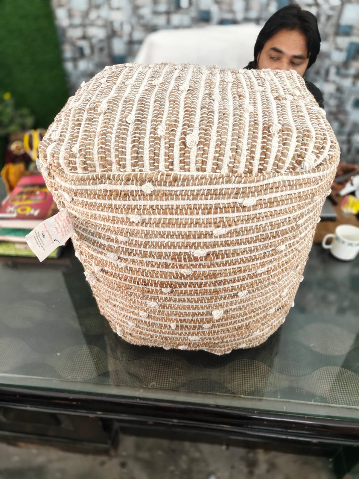 Natural Jute Handwoven Textured Pouf