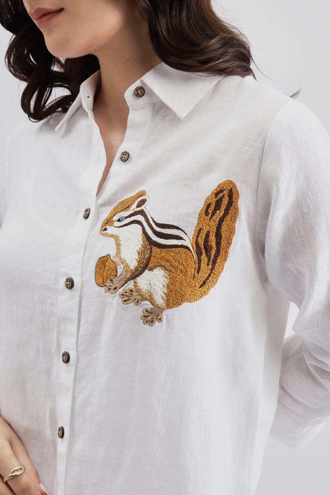 Squirrel Embroidery Shirt 241188-XS