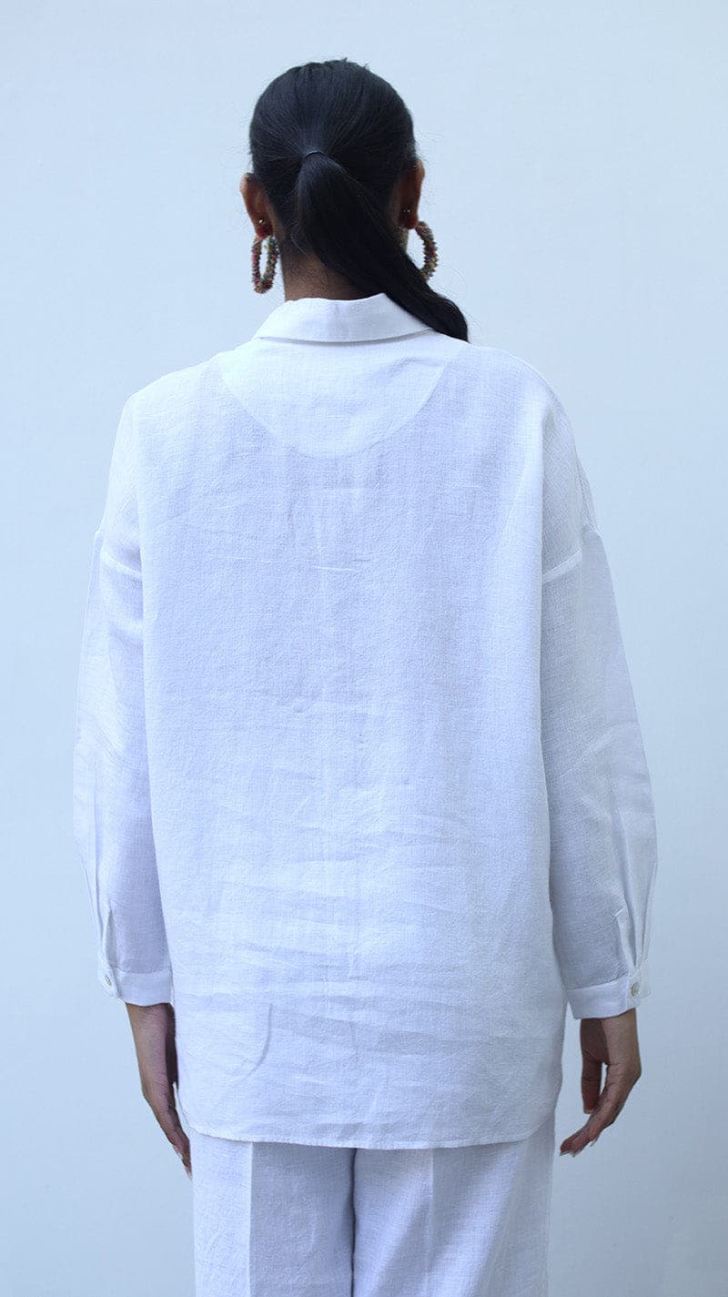 White Embroidered Lounge Shirt 