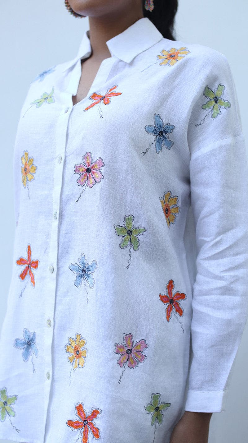 White Embroidered Lounge Shirt 