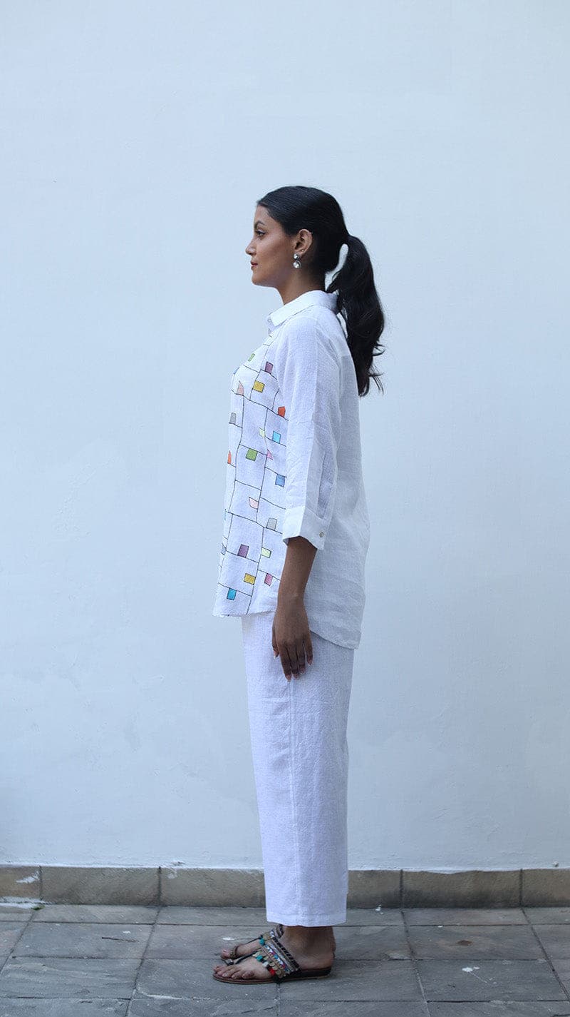 White Embroidered Lounge Shirt