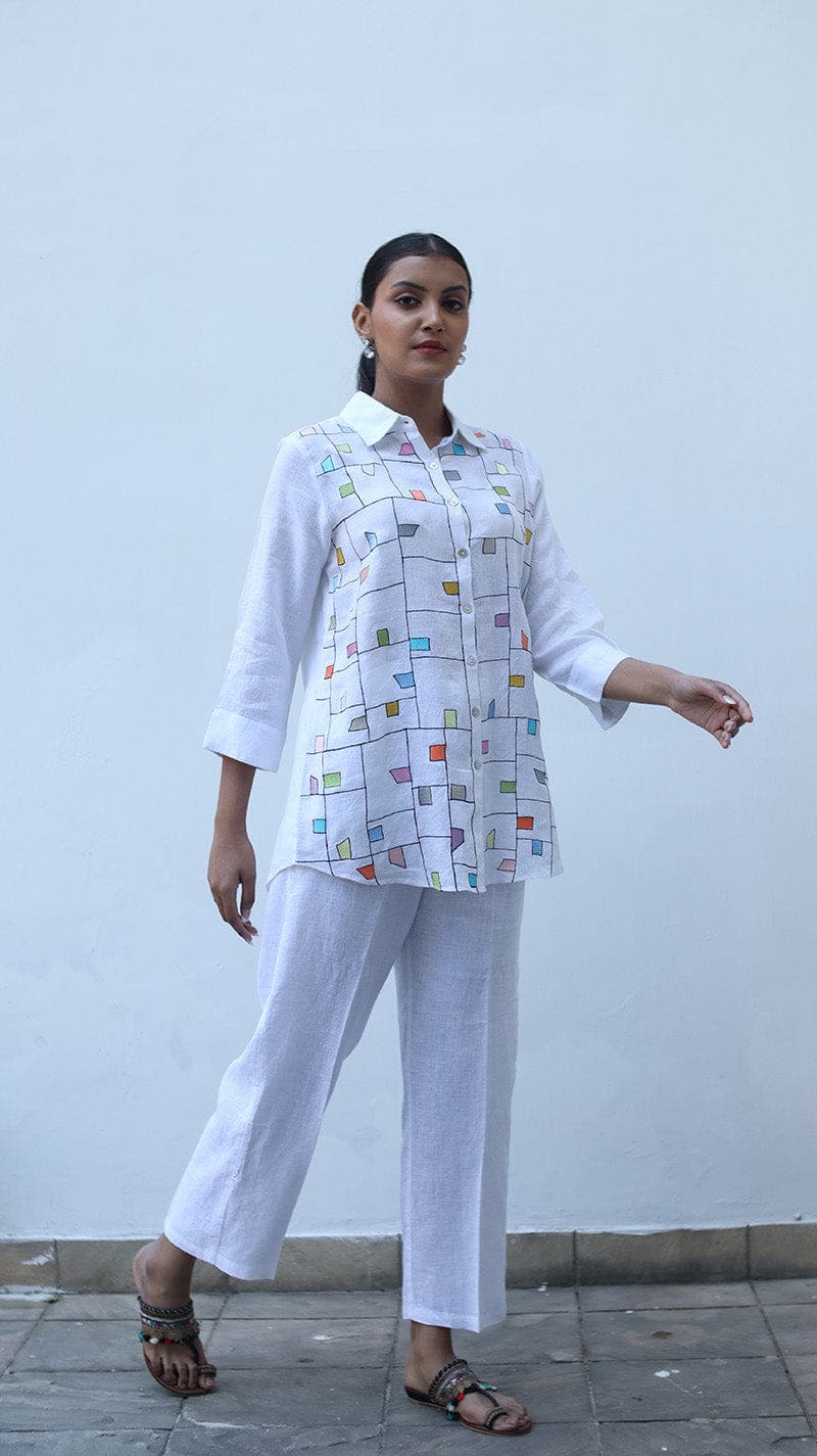 White Embroidered Lounge Shirt