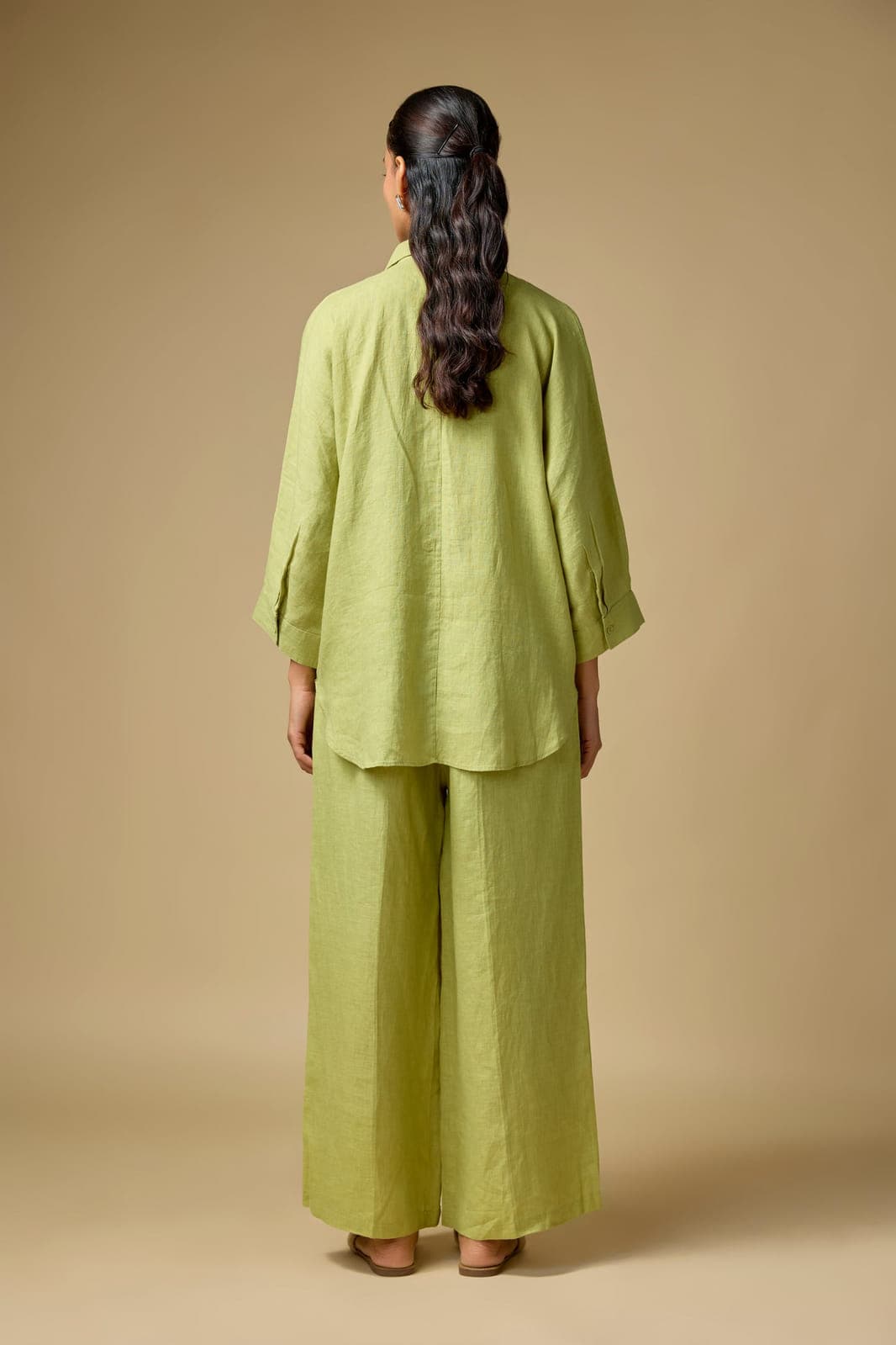 Pure Linen Pista green Floral Co-ord Set