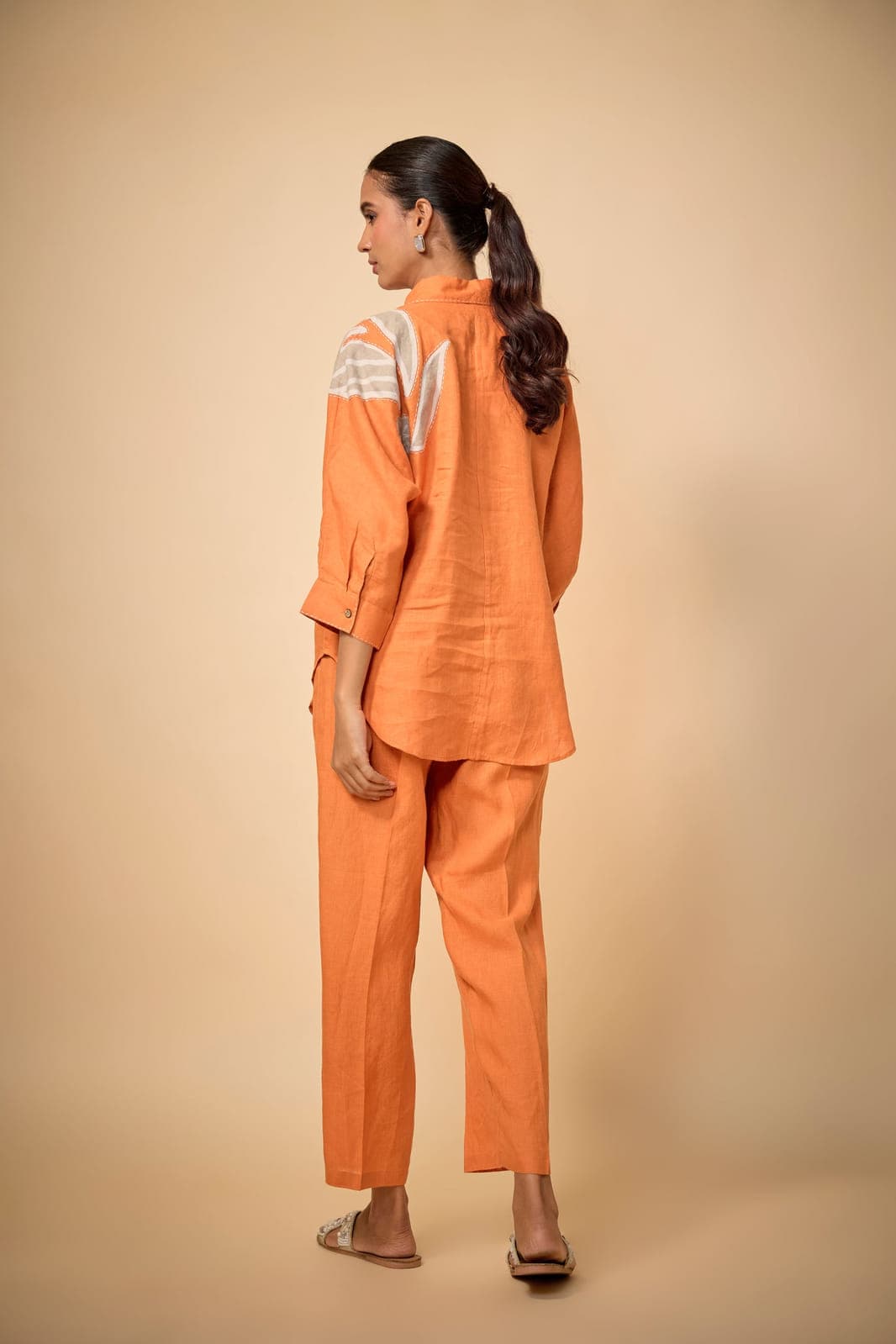 Pure Linen Orange Bigshirt Co-Ord Set