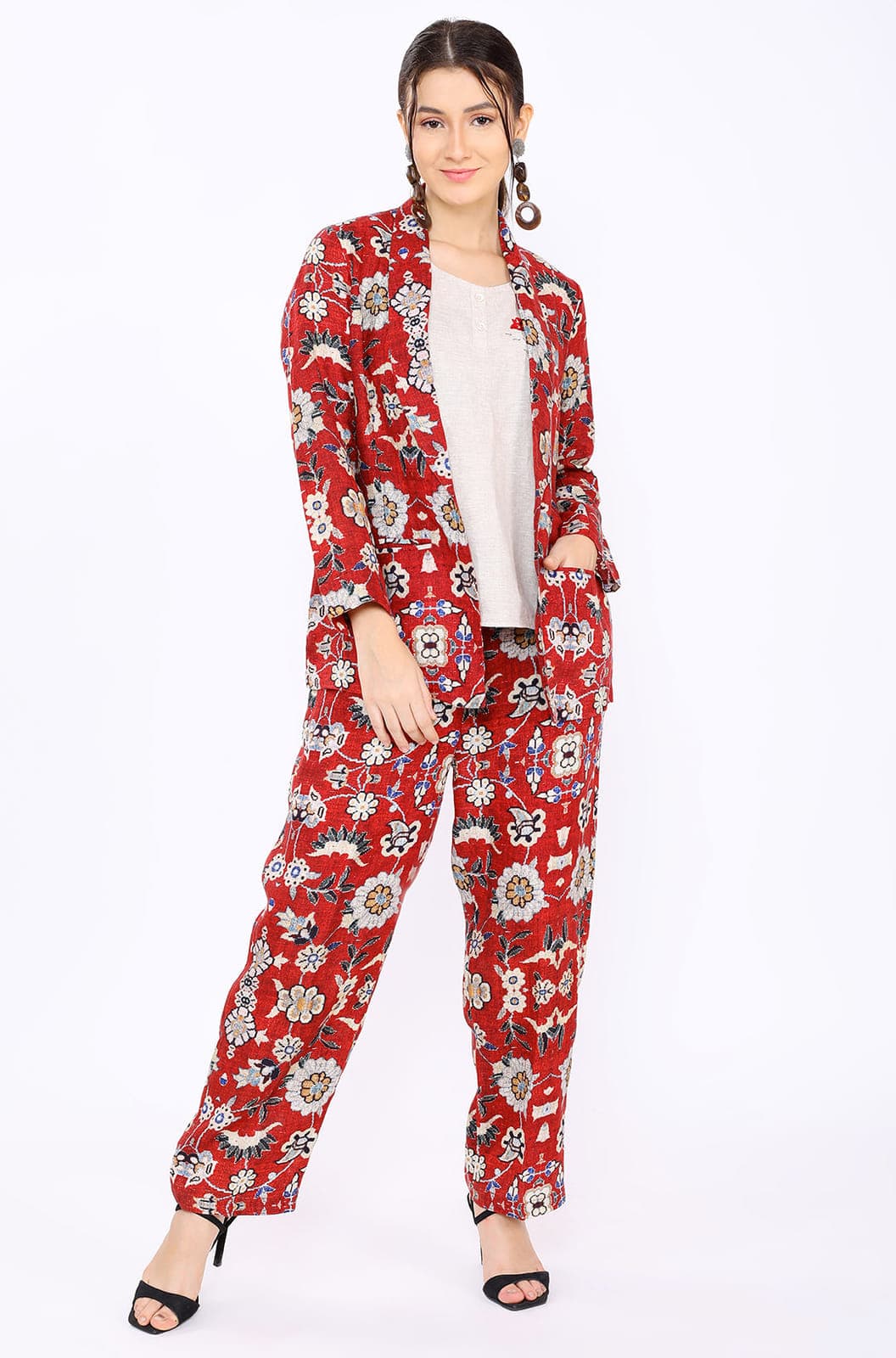 Red Floral Print Blazer