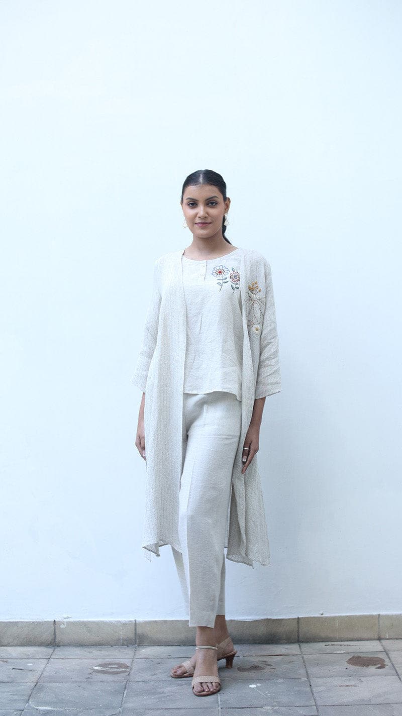 Beige Embroidered Lounge Cape