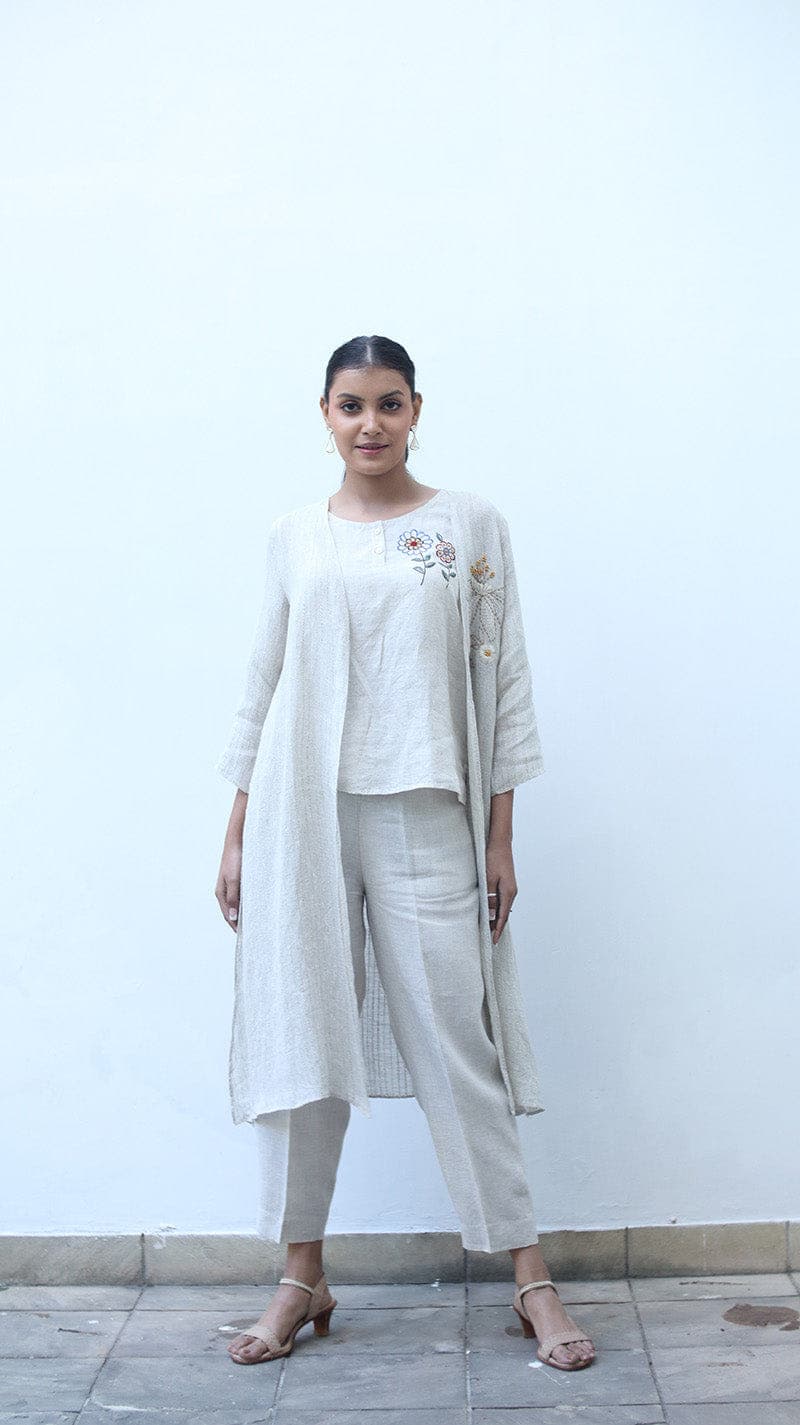 Beige Embroidered Lounge Cape