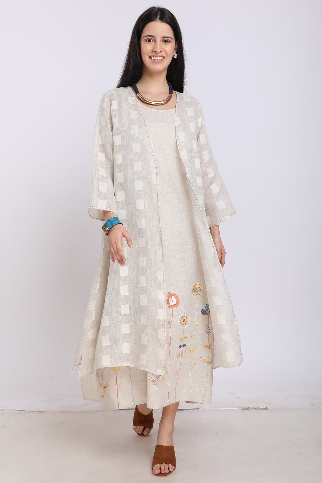 Beige Checkered Cape