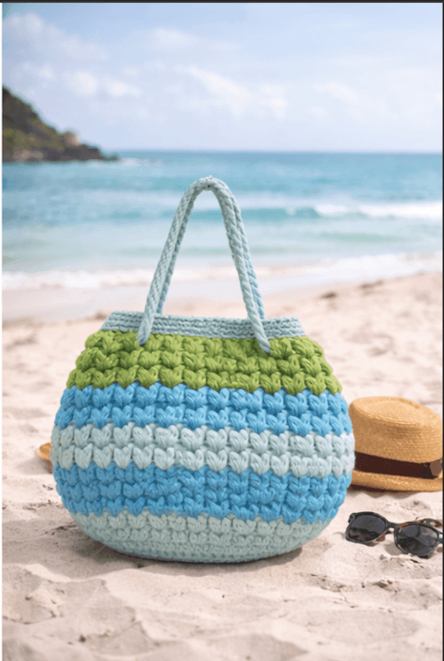 Ocean Bloom Crochet Tote Bag