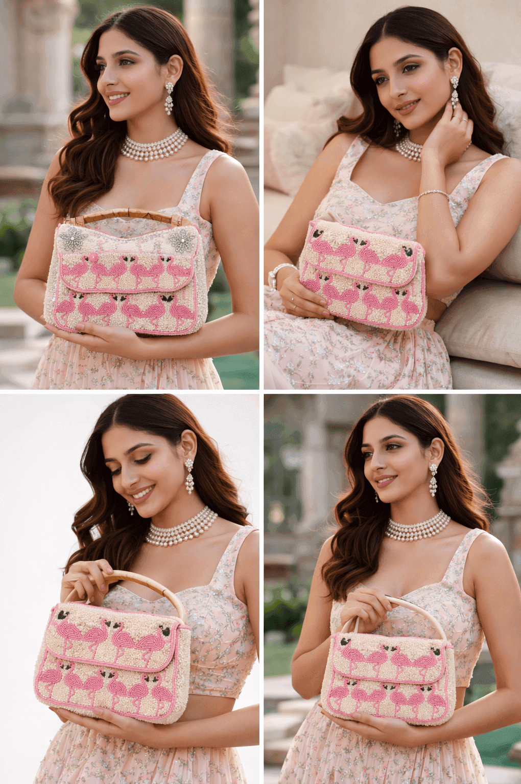 Flamingo Pearl Beaded Shoulder Clutch