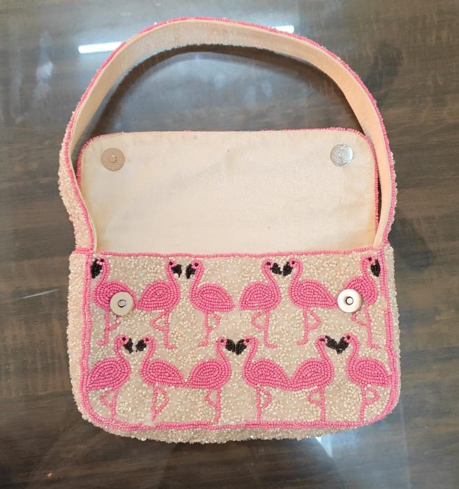 Flamingo Pearl Beaded Shoulder Clutch