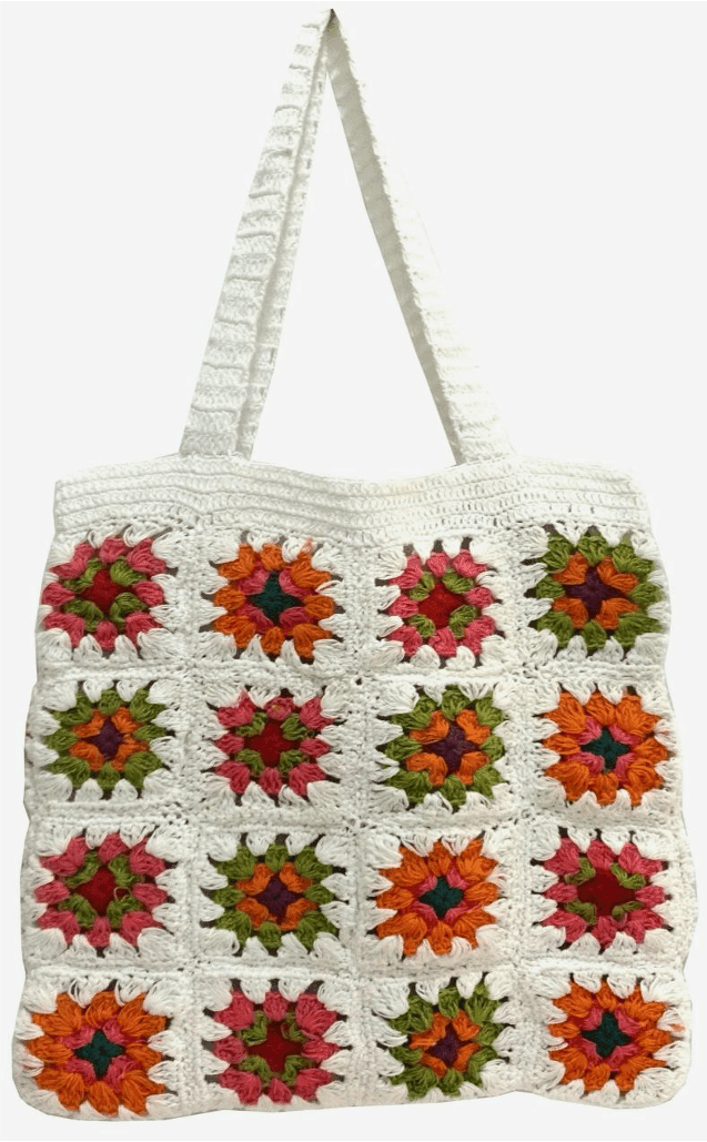 Ivory Bloom Granny Square Tote