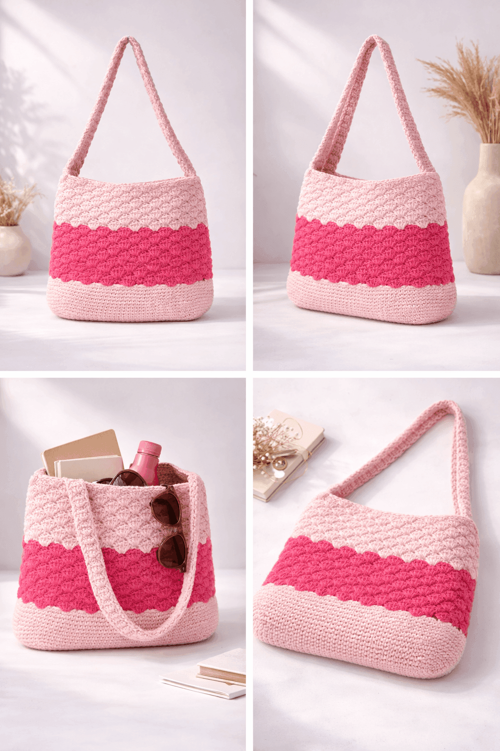Blush Harmony Crochet Shoulder Bag