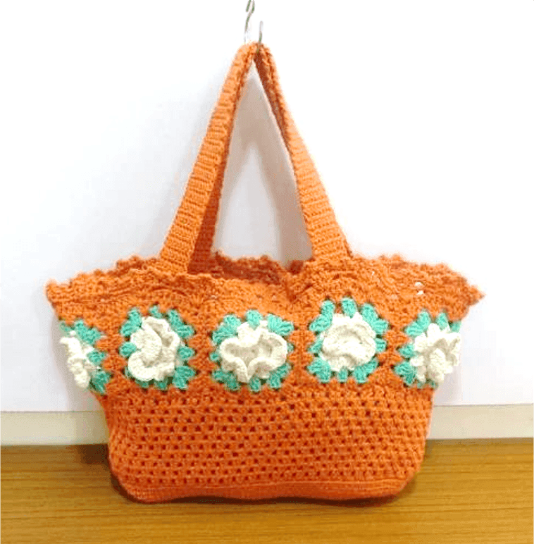 Coral Bloom Crochet Tote