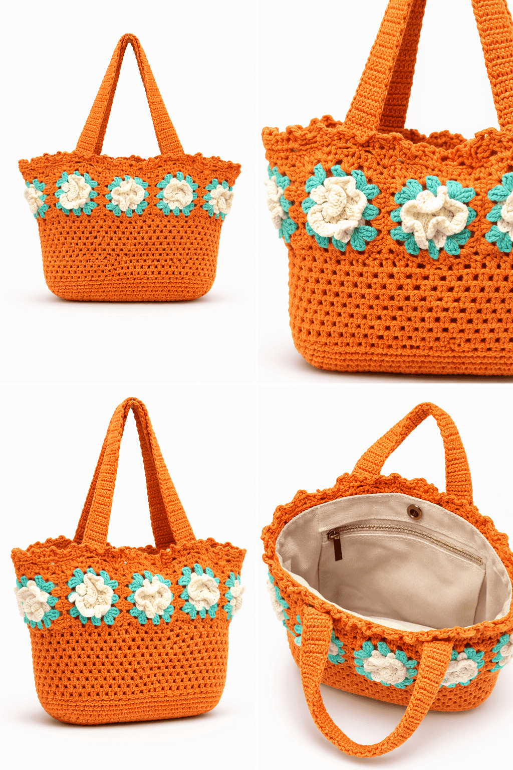 Coral Bloom Crochet Tote