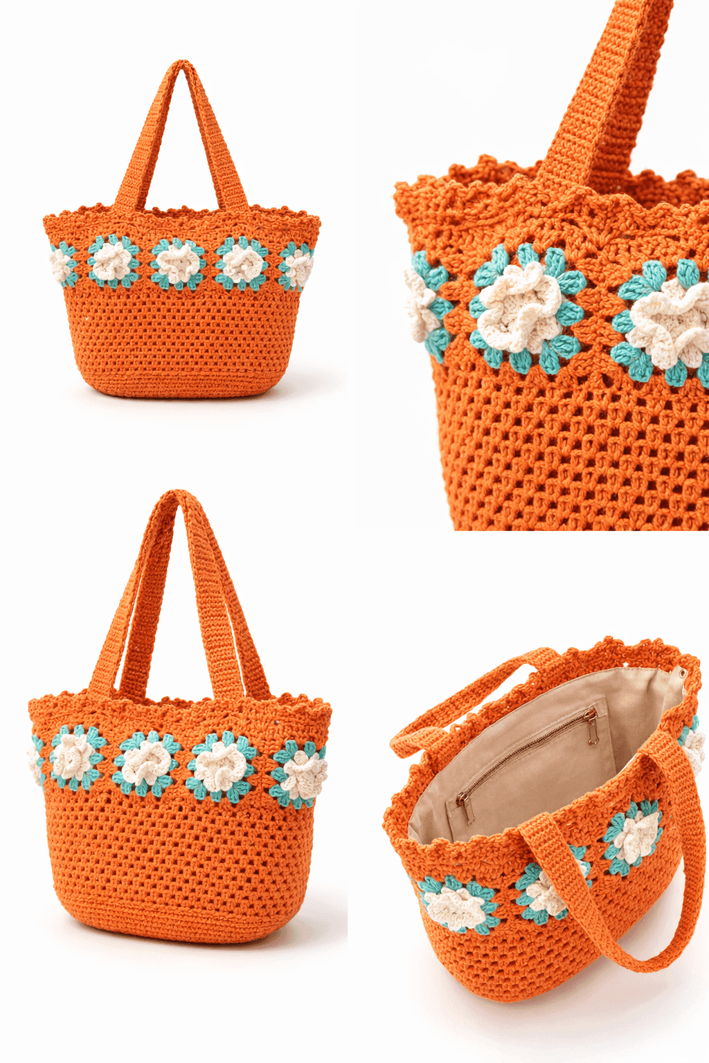 Coral Bloom Crochet Tote