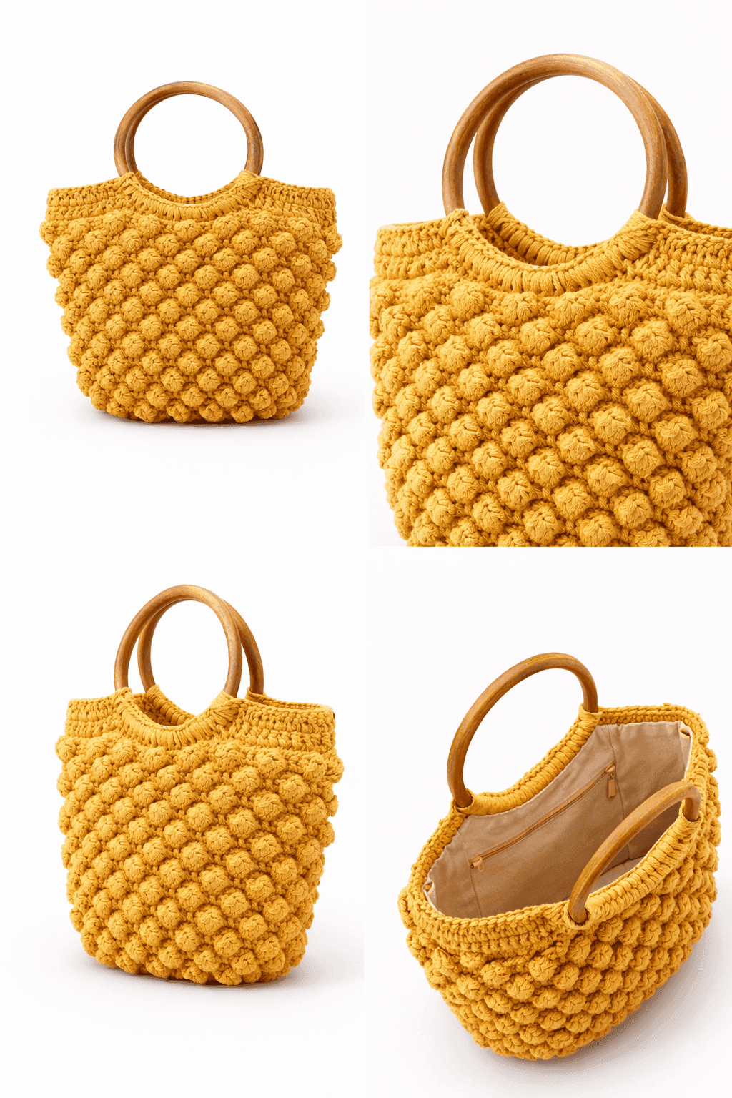 Mustard Pebble Crochet Ring Bag