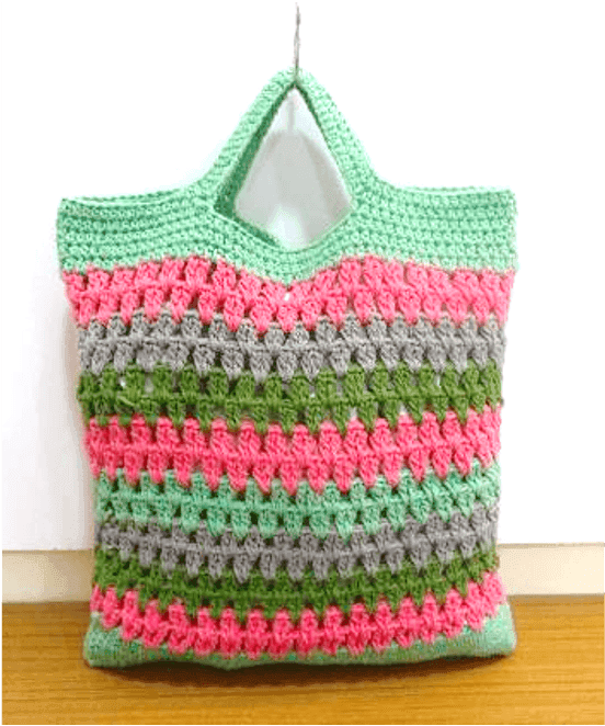 Mint Blossom Stripe Crochet Tote
