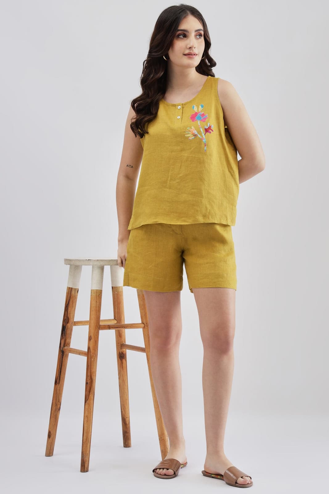 Lime Sleeveless Embroidery Top