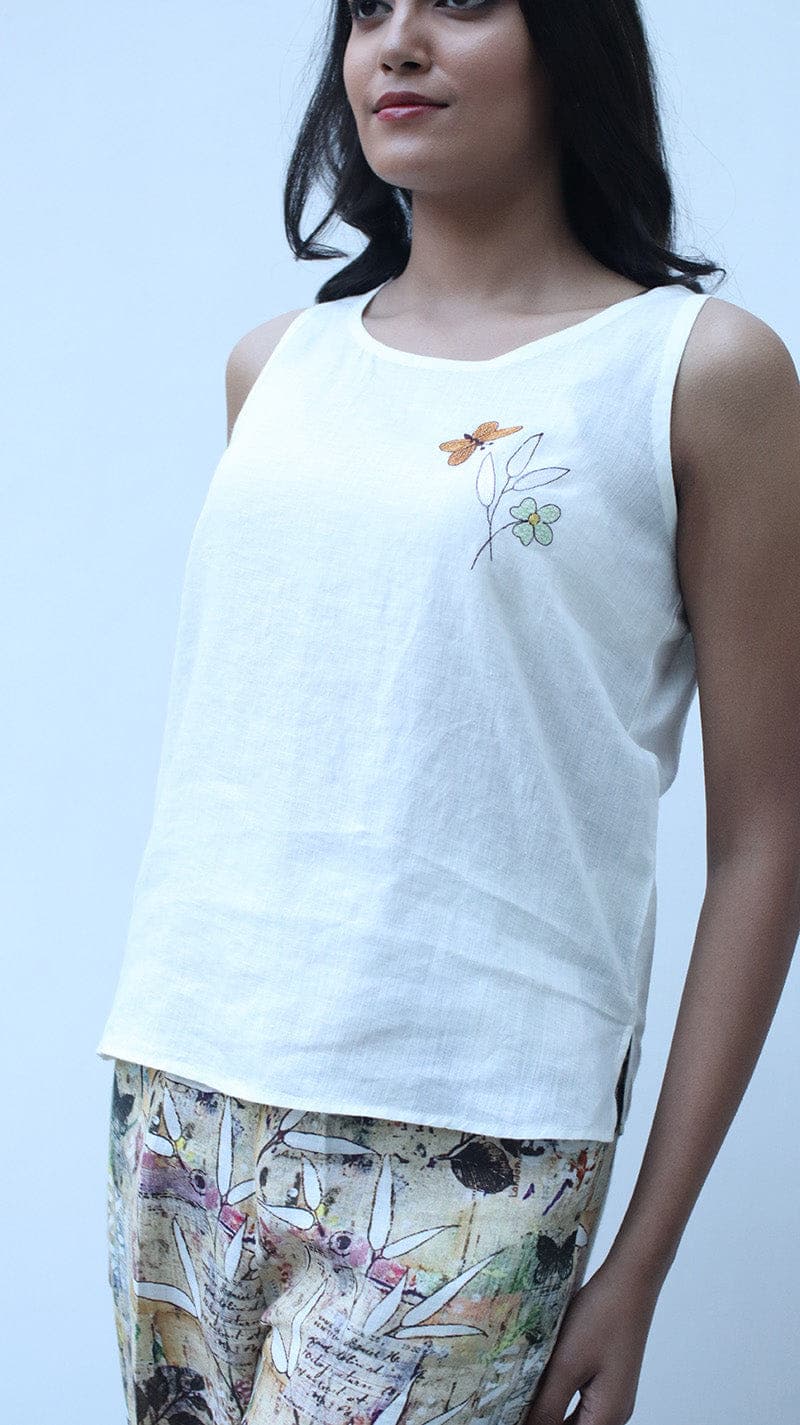 Ivory Embroidered Lounge Top