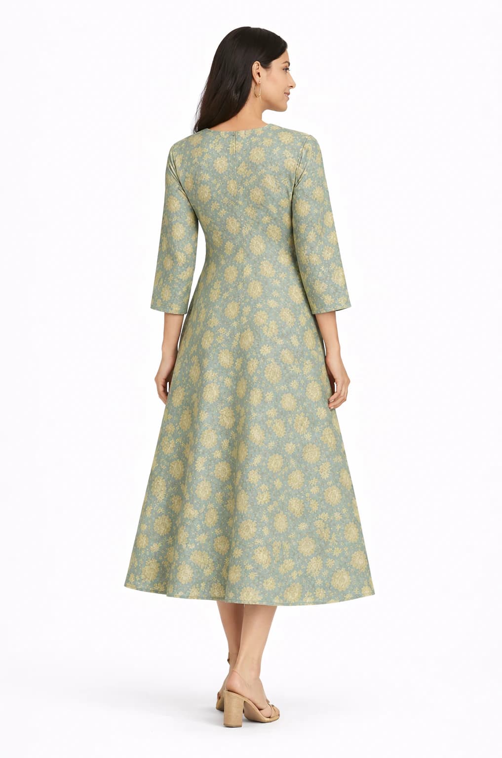 Sage Blossom Cotton Midi Dress
