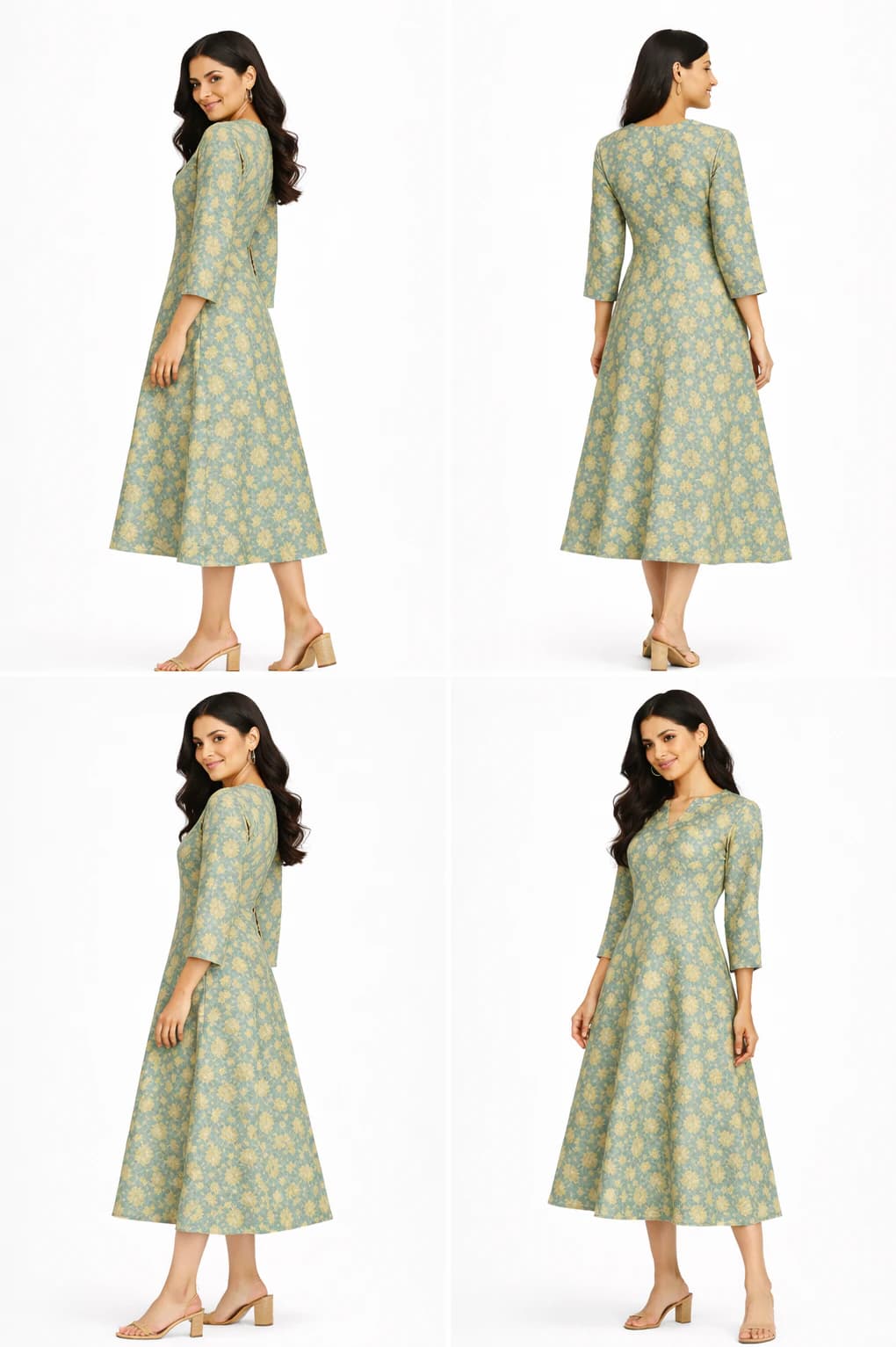 Sage Blossom Cotton Midi Dress
